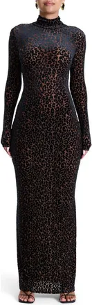Naked Wardrobe Burnout Long Sleeve Maxi Dress in Leopard Nude at Nordstrom, Size X-Small