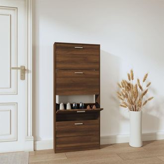 Berkfield Home Shoe Cabinet Brown Oak 59x17x150 cm Engineered Wood | Size: 59 x 17 x 150 cm