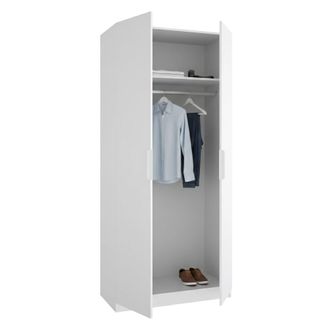 Dmora Armario 2 Puertas Tulot, Ropero De Dormitorio Con Barra, Cajones, Un Estante, 51x204h Cm Blanco