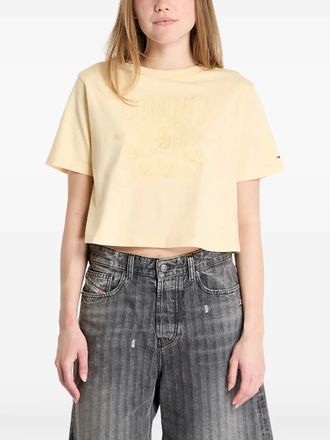Tommy Jeans embroidered-logo T-shirt - women - Cotton/Regenerative Cotton - L - Yellow