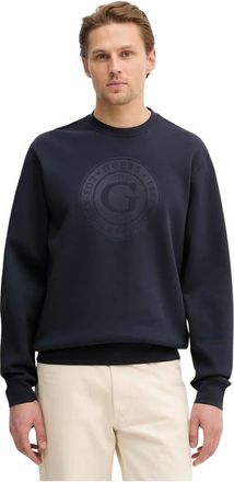 Guess Hoodies & sweatvesten, Heren, Blauw, XL, Katoen, Sweatshirt met reli&euml;flogo