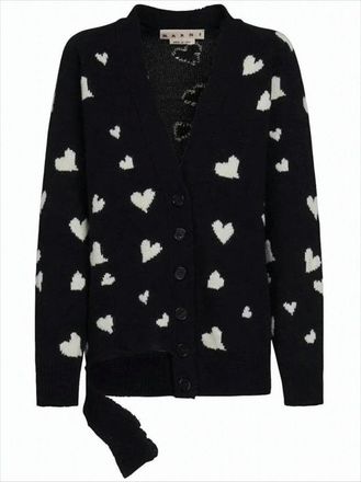 Marni Heart-Patterned Alpaca-Wool Cardigan