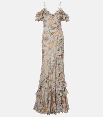 Etro Floral polka-dot ruffled silk-blend maxi dress
