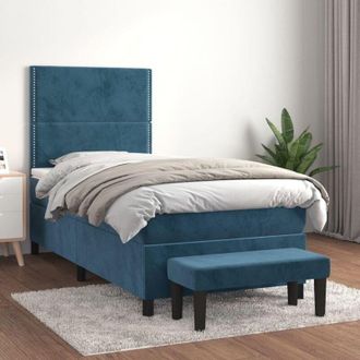 vidaXL Cama Box Spring Con Colch&oacute;n Terciopelo Azul Oscuro 80x200 Cm Vidaxl