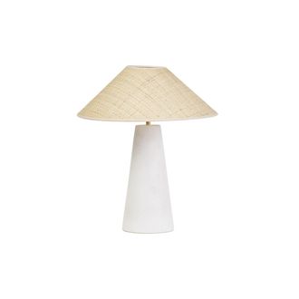 Miliboo L&aacute;mpara De Mesa Blanca De Cer&aacute;mica Con Pantalla De Mimbre H47 Cm Juni