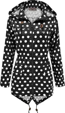 SS7 Womens Black & White Spotted Raincoat Festival Jacket, Sizes 8 to 16 (Black with White Spots, UK - 12)