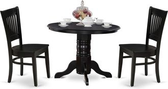 East West Furniture SHVA3-BLK-W - 3-Piece Modern Dining Table Set- 2 Modern Chair and Kitchen Dining Table - Wooden Seat and Slatted Chair Back - Black Finish