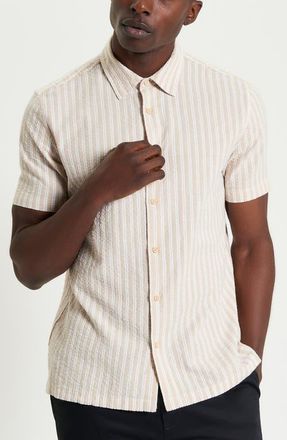 Ben Sherman Stripe Seersucker Button-Up Shirt in Sand at Nordstrom, Size Medium