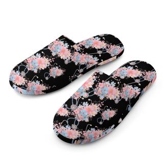 Generic Stethoscope Flowers Mens Cozy Memory Foam Slippers Warm Cotton House Shoes Comfy Slipper for Indoor Outdoor