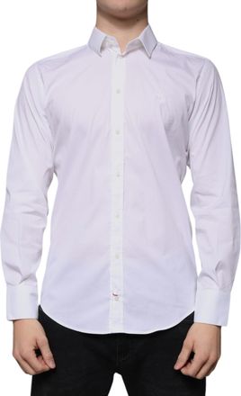 Dolce & Gabbana White Cotton Blend Men Martini Dress Shirt Nylon Elastane