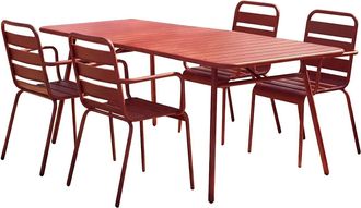 Vente-Unique Comedor de jard&iacute;n de metal - una mesa L.160 cm y 4 sillones apilables - Rojo - MIRMANDE de MYLIA