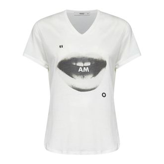 Fendi Tops, Dames, Wit, L, Katoen, TI AMO V-neck T-shirt