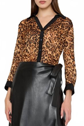 Milly Quincy Burnout Jacquard Blouse In Brown Multi