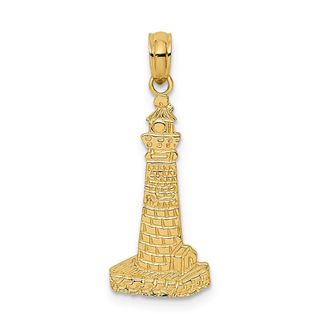 Diamond2Deal 14k Yellow Gold Flat and Textured Lighthouse Charm Pendant