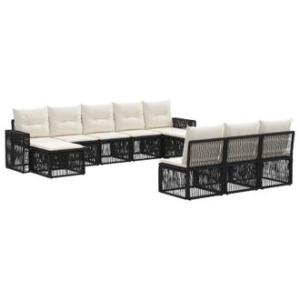 vidaXL Conjunto De Sof&aacute;s De Jard&iacute;n 10 Pcs Negro Y Blanco Crema Vidaxl
