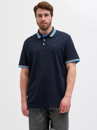 Jack & Jones Plus Size Poloshirt JJEPAULOS POLO SS NOOS PLS, Herren, Gr. 5XL, blau (sky captain detail:neon), Piqu&eacute;, Obermaterial: 100% Baumwolle, JACK & JONES PLUSSIZE, uni