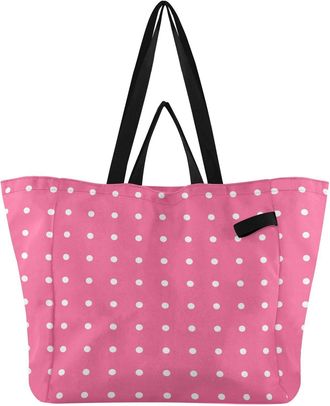Generic Polka Dots pattern Reusable Canvas Tote Bag, Heavy Duty Grocery Shopping Bag with Double Handles Large Capacity Hard Bottom Work Groceries Travel