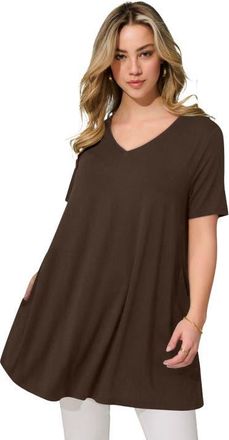 Roaman's Ultra Drape V Neck Short Sleeve Swing Tunic in Chocolate at Nordstrom, Size 20