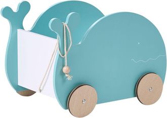 Beliani Caja De Juguetes Con Ruedas Carrito Con Forma De Ballena Guardar Juguetes Organizaci&oacute;n Mdf Habitaci&oacute;n Infantil Azul Wooli