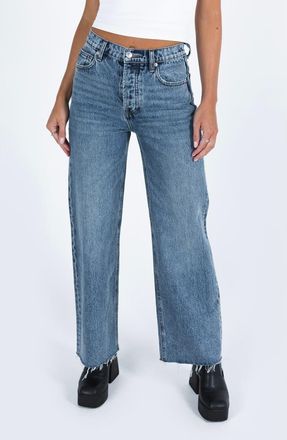 Princess Polly Fawcett Raw Hem High Waist Straight Leg Jeans in Light Wash Denim at Nordstrom, Size 10