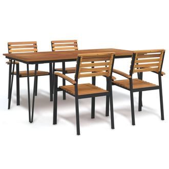 Berkfield Home 5 Piece Garden Dining Set Solid Wood Acacia & Metal in Brown