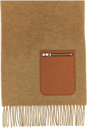Loewe Winter Scarves, female, Beige, Size: ONE SIZE Wool and Cashmere Scarf with Pocket