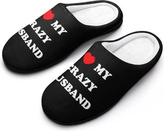 Generic I Love My Crazy Husband Funny Mens Slippers Cotton Warm House Shoes Memory Foam Sandals Print Size 7-14