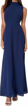 Lulus Classic Elegance Chiffon Sleeveless Mock Neck Maxi Dress In Navy
