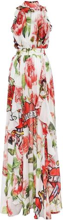 Philipp Plein Silk Chiffon Long Dress Love - Dames - Avondkleed - Veelkleurig - XS - Chiffon - Kleedjes