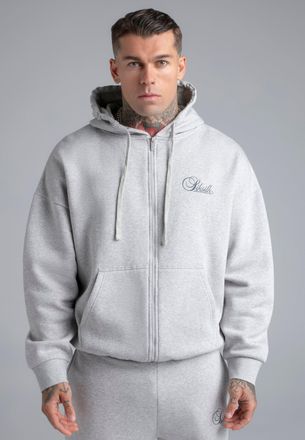 Siksilk Hombres Gris Jaspeado Essentials Sudadera con Cremallera Completa y Capucha XXL