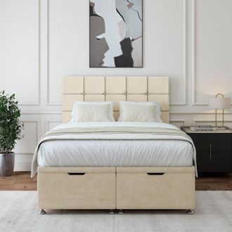 Bedmaster Luxury Velvet Ottoman Divan Base & Square Headboard in Natural | Size: Small Double