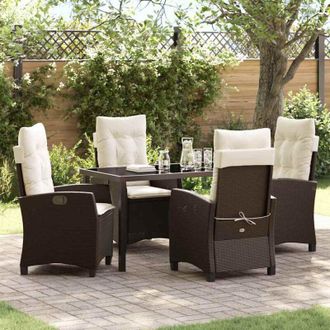 vidaXL Conjunto De Comedor De Jard&iacute;n 5 Pcs Marr&oacute;n Rat&aacute;n Sint&eacute;tico Vidaxl
