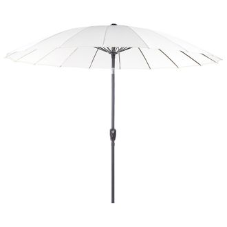Beliani Sombrilla De Poli&eacute;ster Beige Claro Negro 255 Cm Poste Metal Manivela Baia