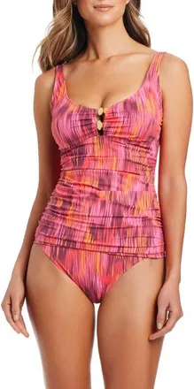Bleu Rod Beattie Shirred Side Tankini Top in Fiesta Pink at Nordstrom, Size 10