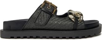 Guess Gesp Platte Sandaal - Dames - Sandalen - Zwart - 35 EU - Schoenen