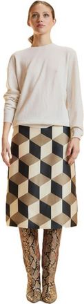 Cynthia Rowley Silk Wool Midi Skirt in Geo Black/camel Combo at Nordstrom, Size 10