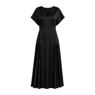 Pinko Lange satijnen jurk - Dames - Casual kleedjes - Zwart - L - Satijn - Kleedjes