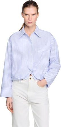 Sandro Cropped striped shirt in Blu /White at Nordstrom, Size X-Large