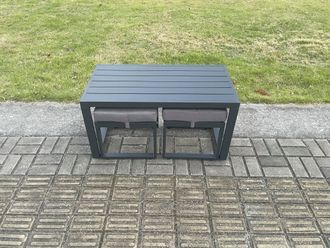 Fimous Outdoor Garden Rectangular Coffee table Aluminium Patio Tea Table with 2 Small Footstool for Balcony, Terrace, Swimming Pool Dark Grey