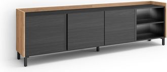 Skraut Home Skraut Home - Mueble Tv, Televisi&oacute;n, Muebles De Sal&oacute;n, Almacenaje, 207x35x61cm, Para Tv Hasta 80, Dise&ntilde;o Industrial, Led, Estilo Moderno, Negro Y Robl