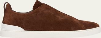 Ermenegildo Zegna Mens Suede Triple Stitch Sneakers