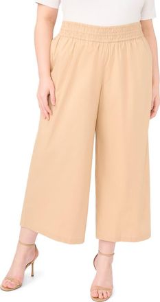 CeCe by Cynthia Steffe Smocked Waist Crop Pull-On Pants in Toffee at Nordstrom, Size 3X