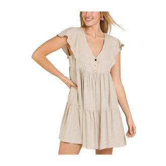 Nafnaf Lippenstift - Dames - Casual kleedjes - Beige - M - Linnen - Kleedjes