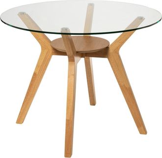 Koketto Home Mesa comedor redonda en roble y tapa de cristal 100 cm