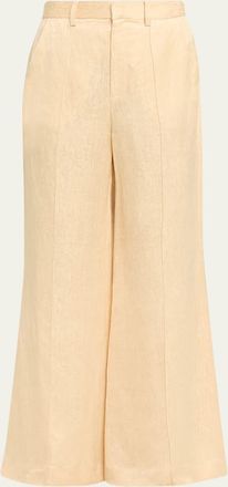 Rosie Assoulin Paneled Satin Jacquard Pintuck Flare Trousers