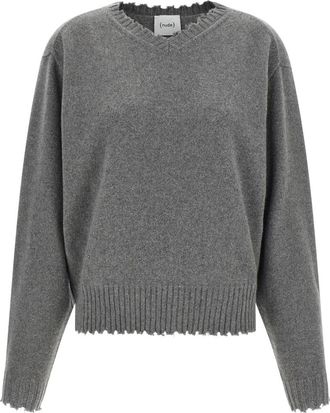 Nude Grey Solid V Neck Sweater