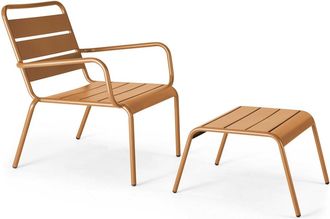 Oviala Sillón reclinable y reposapiés de metal caramelo