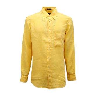 GANT Casual Shirts, male, Yellow, S, Button-Down Linen Shirt with Pocket