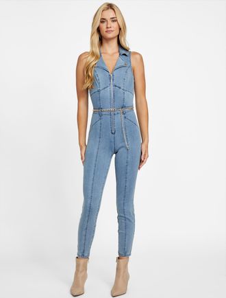 Guess Eco Beckly Denim Moto Jumpsuit
