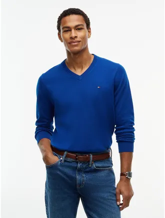 Tommy Hilfiger Mens Essential V-Neck Sweater - Anchor Blue - XXXL
